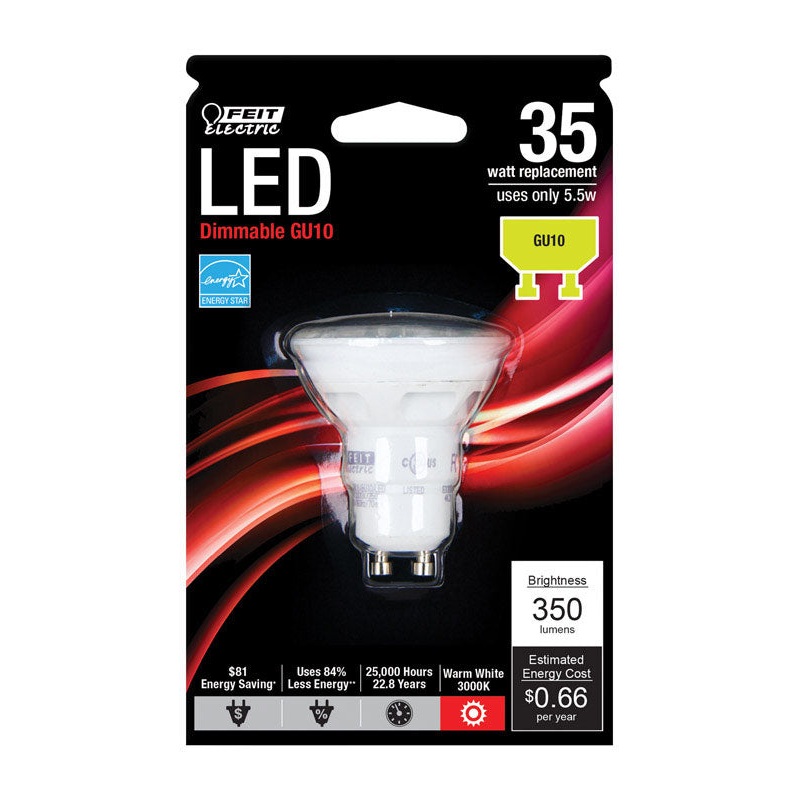 FEIT Electric LED Bulb 4.1 watts 350 lumens 3000 K GU10 MR16 Warm White 35 watts equivalency
