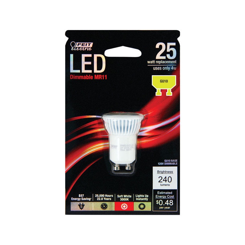 FEIT Electric LED Bulb 4 watts 240 lumens 3000 K GU10 MR11 Soft White 25 watts equivalency