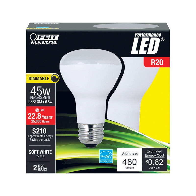FEIT Electric LED Bulb 6.8 watts 450 lumens 2700 K Medium Base (E26) R20 Soft White 45 watts eq
