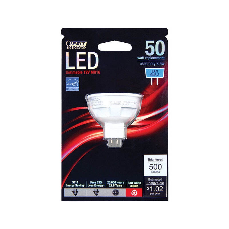 FEIT Electric LED Bulb 8.5 watts 500 lumens 3000 K GU5.3 MR16 Soft White 50 watts equivalency