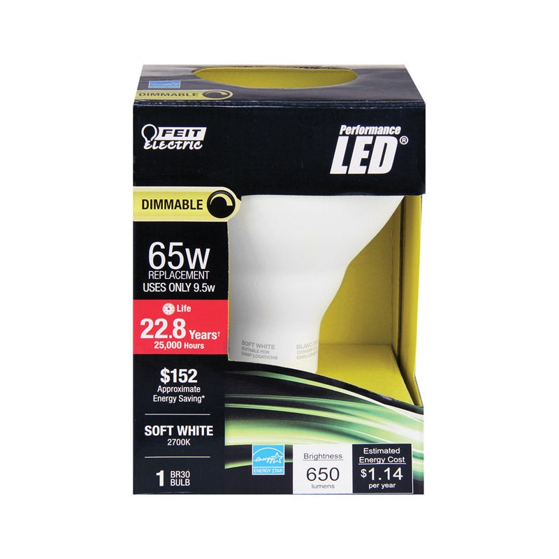 FEIT Electric LED Bulb 9.5 watts 750 lumens 2700 K Medium Base (E26) BR30 Soft White 65 watts e