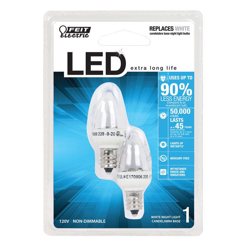 FEIT Electric LED Night Light Bulb Below 1 watts 3500 K Candelabra (E12) C7 White
