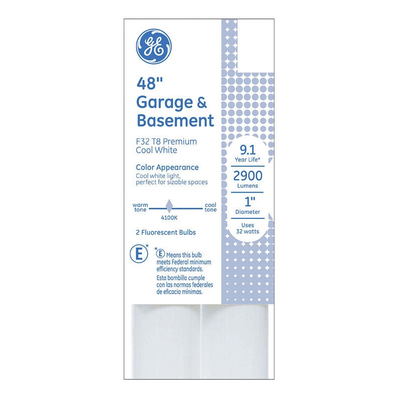 GE Fluorescent Bulb 32 watts 2900 lumens Linear T8 48 in. L Cool White 2 pk