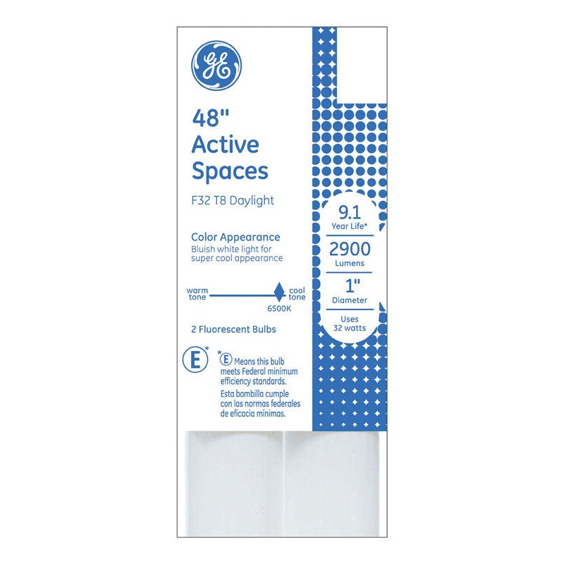 GE Fluorescent Bulb 32 watts 2900 lumens Linear T8 48 in. L Daylight 2 pk