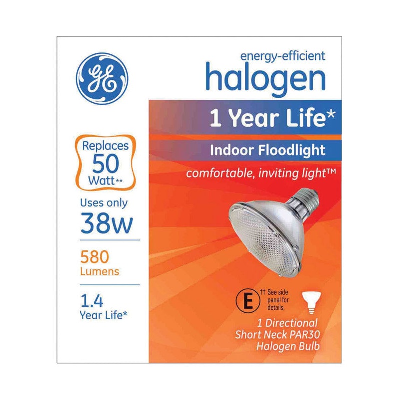 GE Halogen Light Bulb 38 watts 580 lumens Floodlight PAR30 Medium Base (E26) White 1 pk