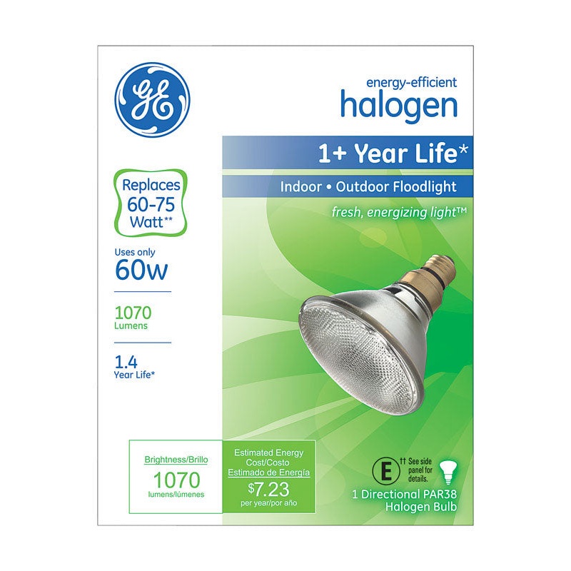 GE Halogen Light Bulb 60 watts 1070 lumens Floodlight PAR38 Medium Base (E26) White 1 pk