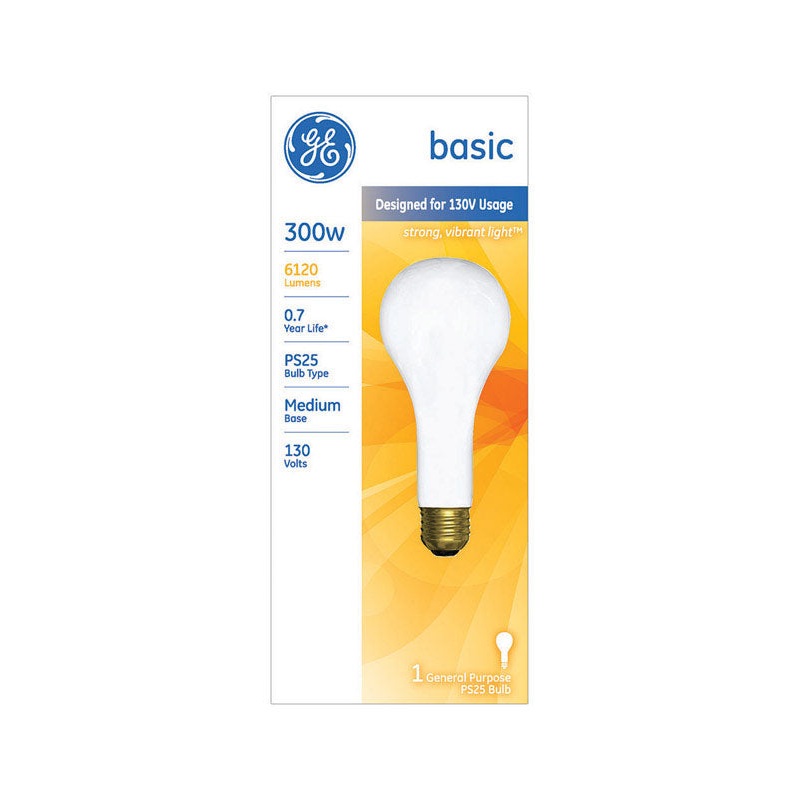 GE Incandescent Light Bulb 300 watts 6120 lumens 2715 K Pear Straight PS25 Medium Base (E26) 1