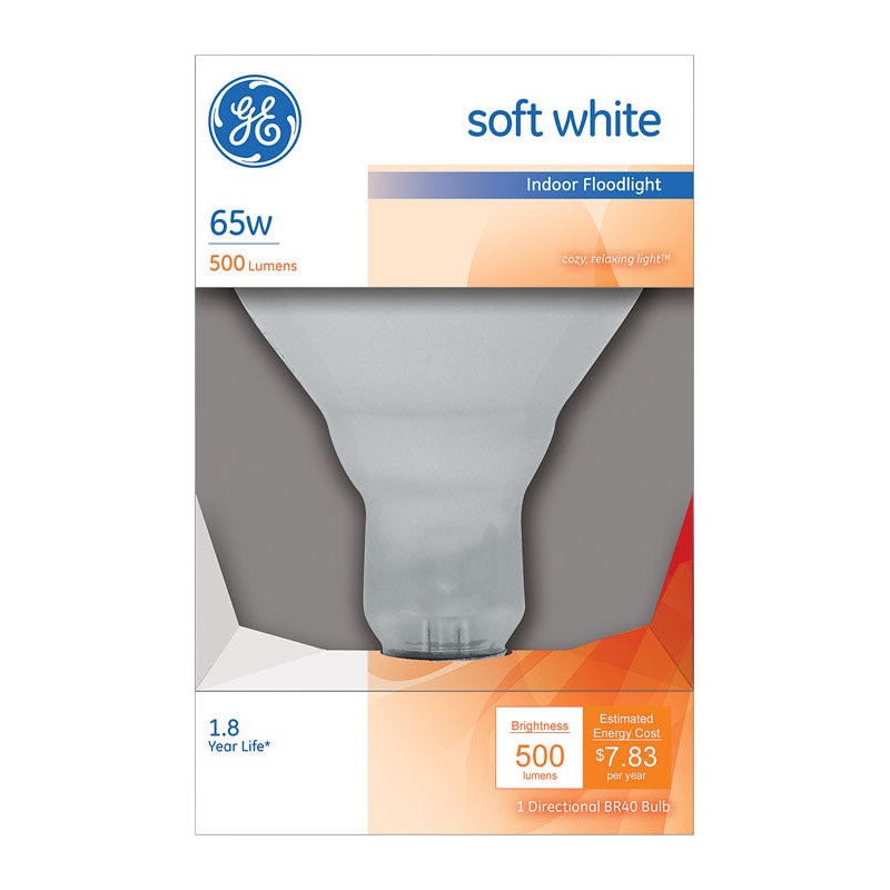 GE Incandescent Light Bulb 65 watts 500 lumens 2600 K Floodlight BR40 Medium Base (E26) 1 pk