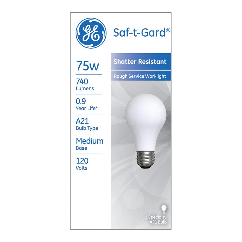 GE Saf-T-Gard Incandescent Light Bulb 75 watts 740 lumens 2800 K A-Line A21 Medium Base (E26)