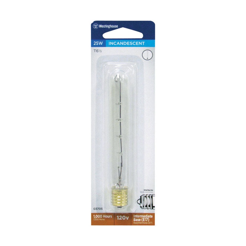 Westinghouse Incandescent Light Bulb 25 watts 185 lumens 2600 K Tubular T6.5 Intermediate Base (