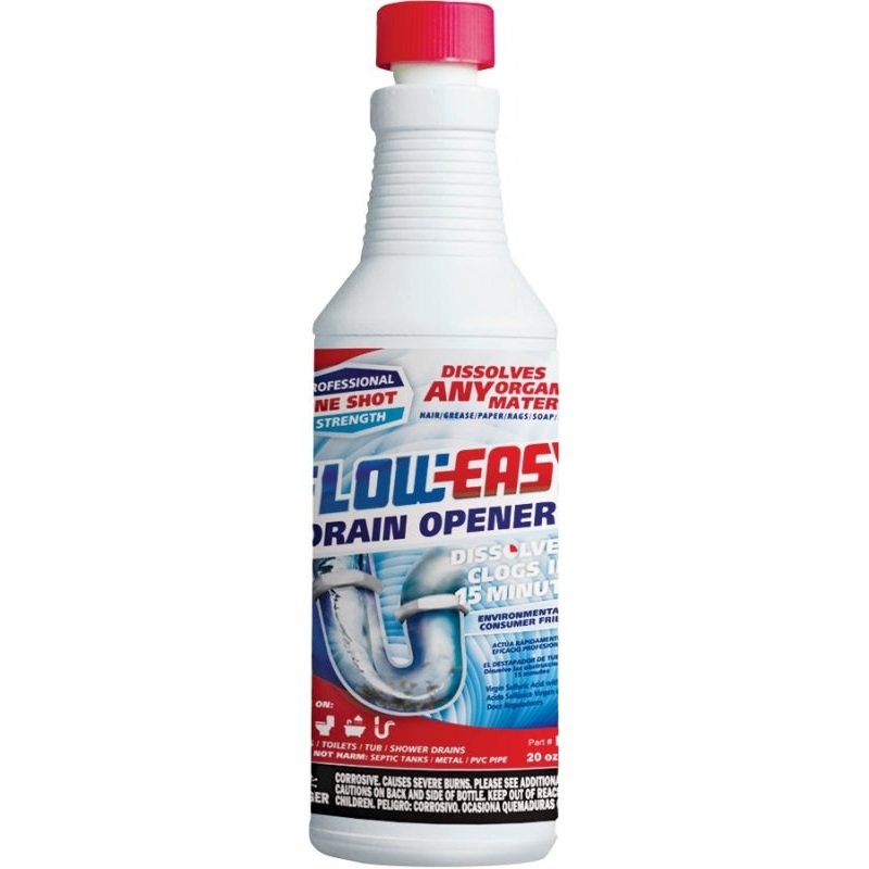 Flow-Easy FE20 Drain Opener, Oily Liquid, Dark Brown, Odorless, 20 oz, Bottle, Pack of 12