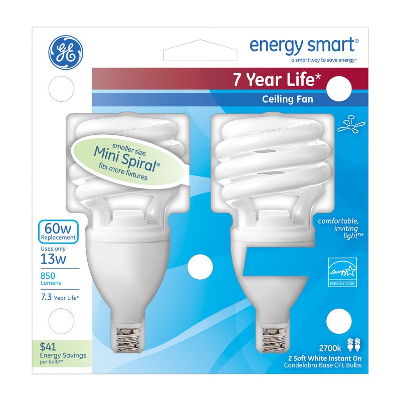 GE Energy Smart CFL Bulb 13 watts 850 lumens Spiral T2 4.3 in. L Soft White 2 pk
