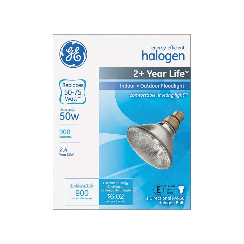 GE Halogen Light Bulb 50 watts 900 lumens Floodlight PAR38 Medium Base (E26) White 1 pk