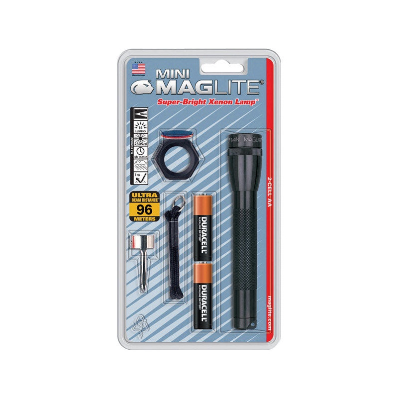 Maglite Mini 14 lumens Flashlight Combo Kit Incandescent AA Black