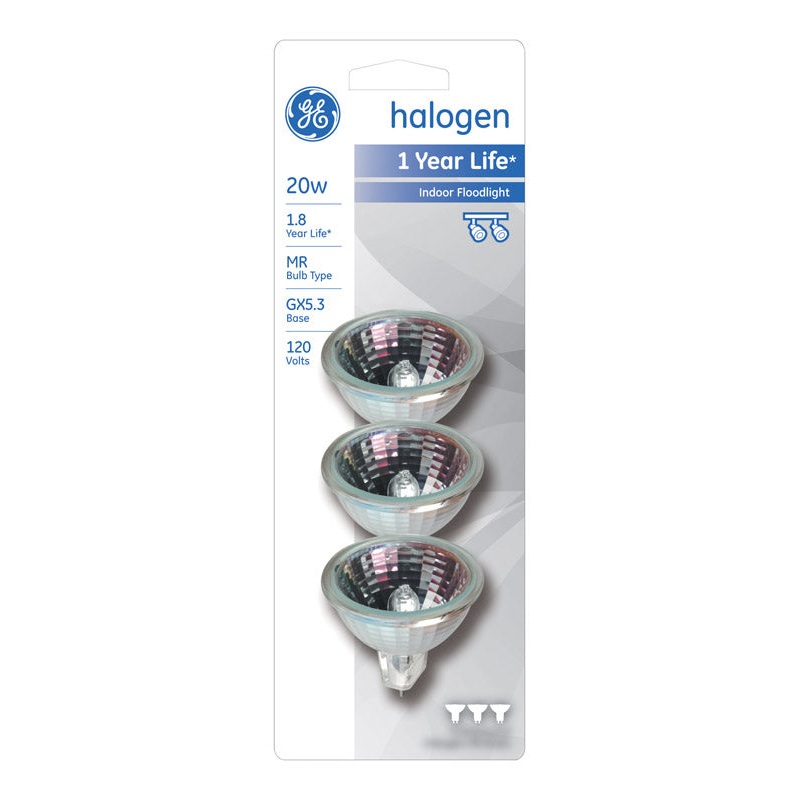 GE Edison Halogen Light Bulb 20 watts 290 lumens Spotlight MR16 GX5.3 (2-Pin) White 3 pk