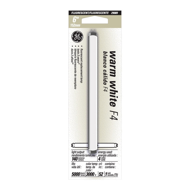 GE Fluorescent Bulb 4 watts 140 lumens Linear T5 6 in. L Warm White 1 pk