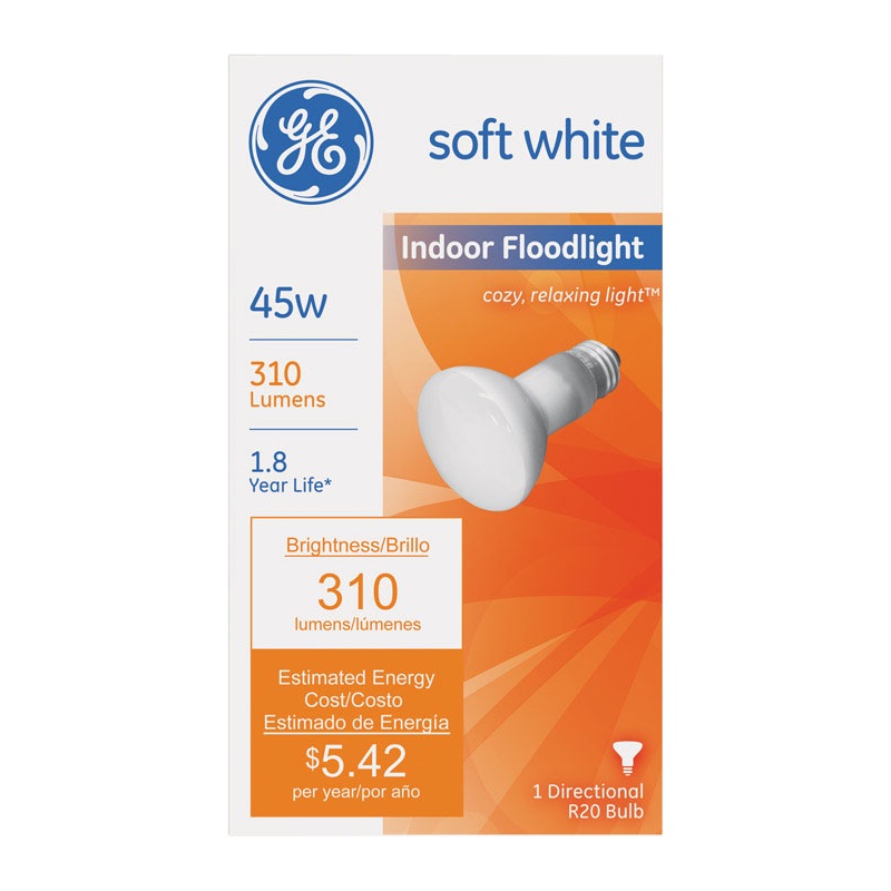 GE Incandescent Light Bulb 45 watts 310 lumens 2600 K Floodlight R20 Medium Base (E26) 1 pk