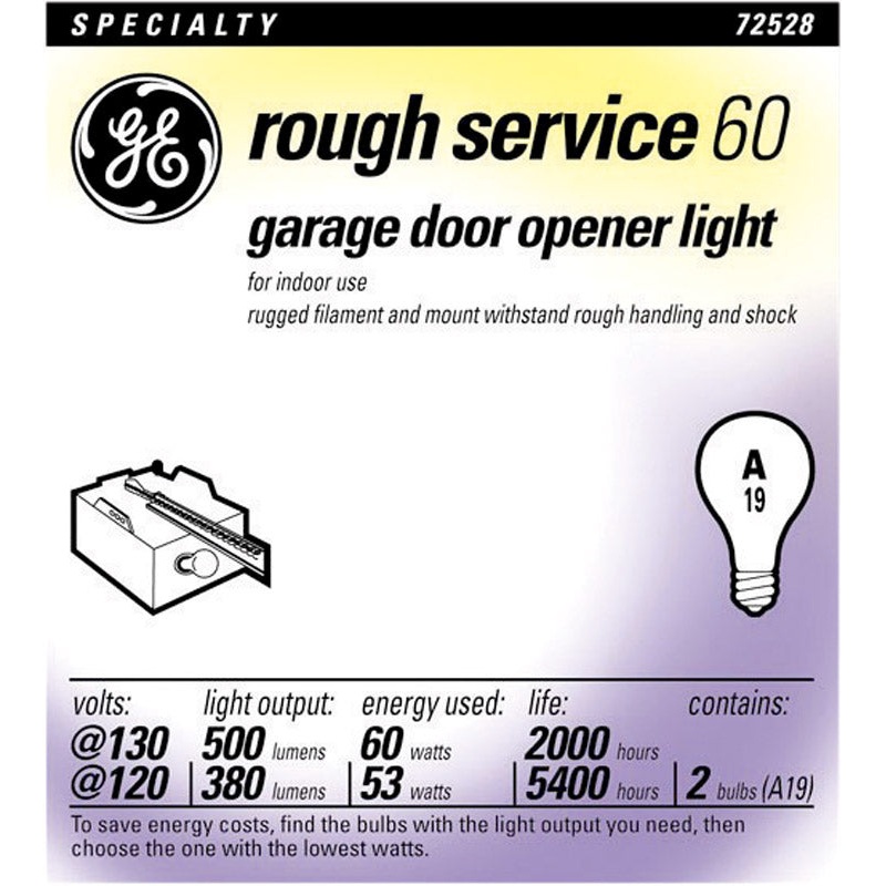 GE rough service Incandescent Light Bulb 53/60 watts 380/500 lumens A-Line A19 Medium Base (E26