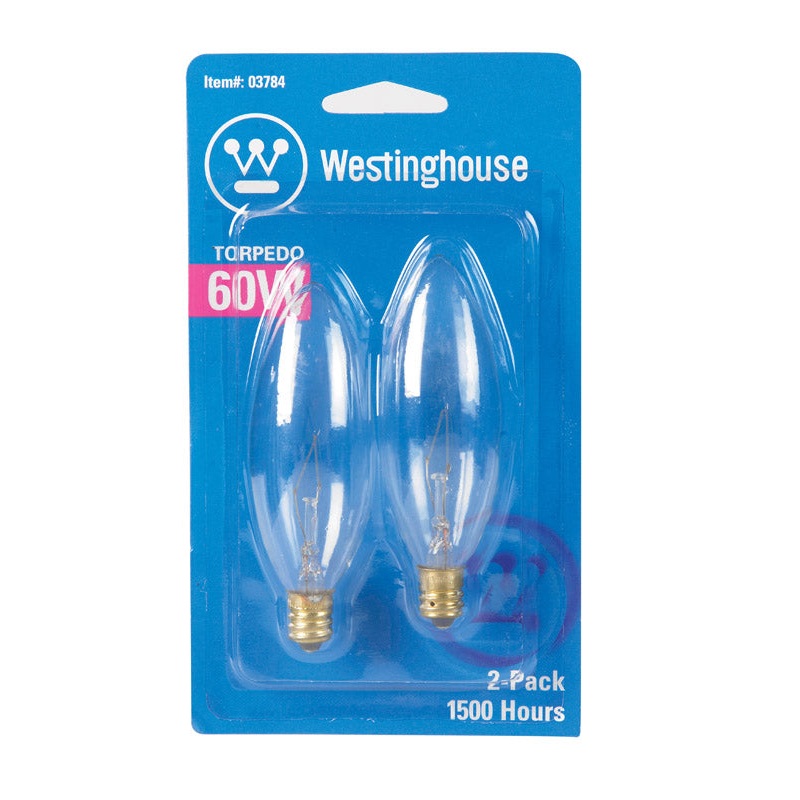 Westinghouse Incandescent Light Bulb 60 watts 615 lumens 2700 K Torpedo B10 Candelabra Base (E12
