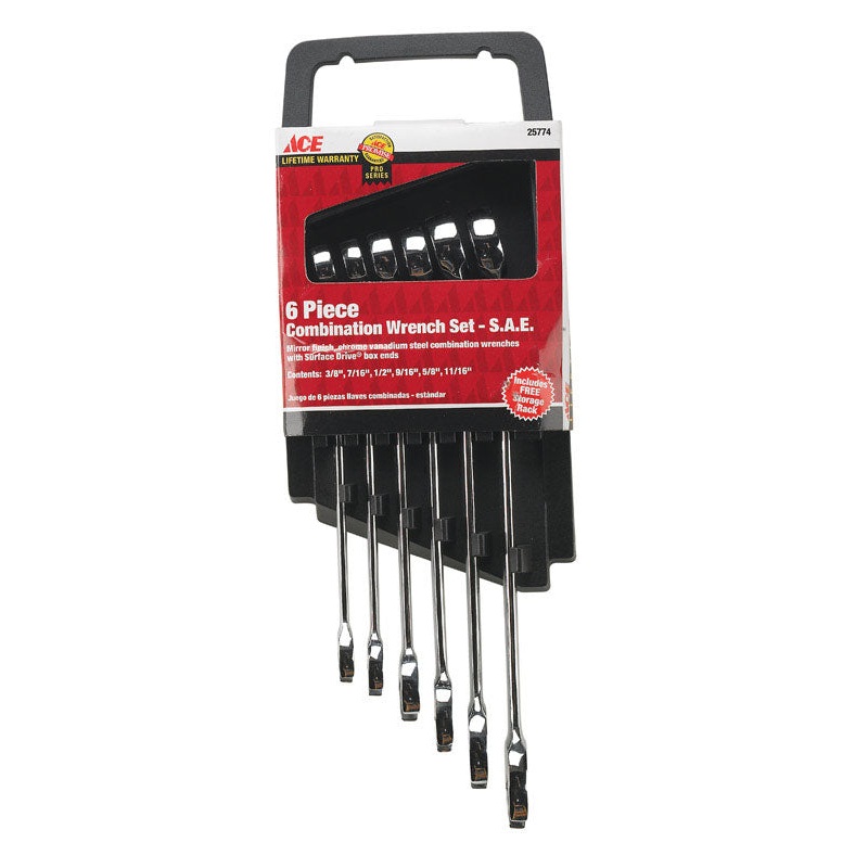 Ace 6 pc. Steel SAE Combination Wrench Set