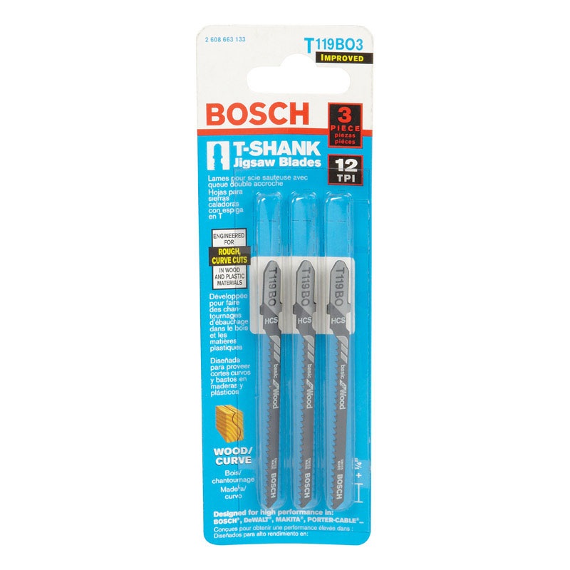 Bosch High Carbon Steel T-Shank 3 in. L Jig Saw Blade 12 TPI 3 pk