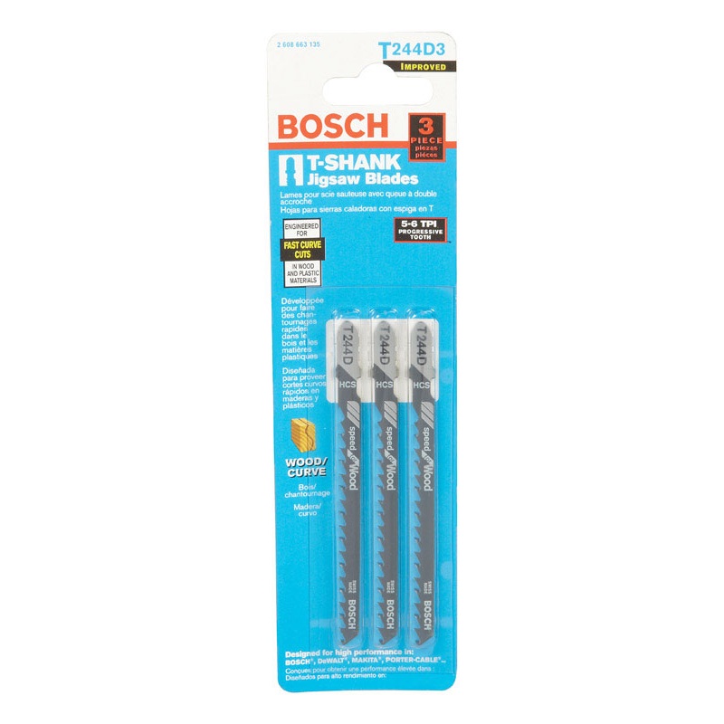 Bosch High Carbon Steel T-Shank 4 in. L Jig Saw Blade 6 TPI 3 pk