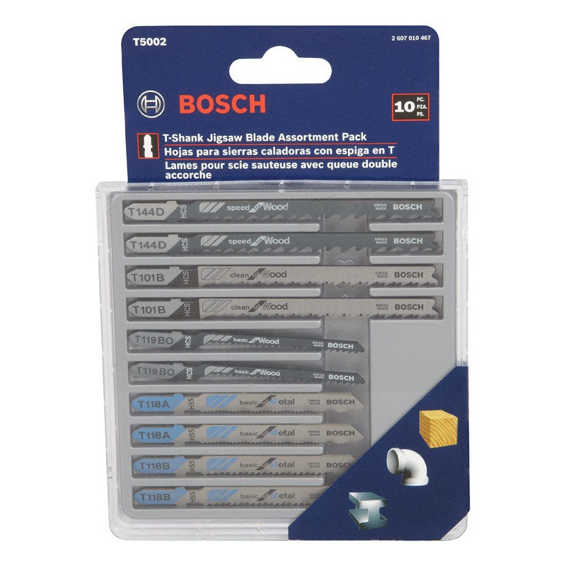 Bosch High Carbon Steel T-Shank Jig Saw Blade Set 10 pk
