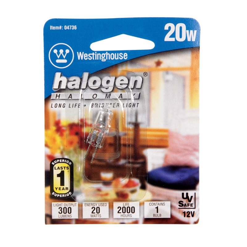 Westinghouse Halogen Light Bulb 20 watts 300 lumens JC T3 G4 (Bi-Pin) White 1 pk