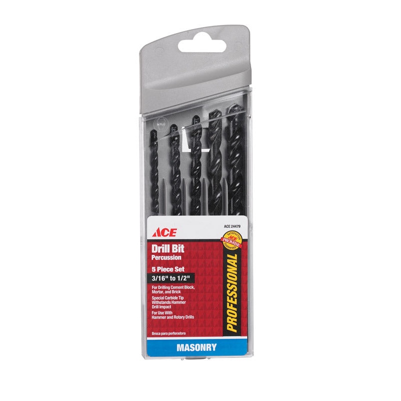 Ace Steel 3/16 – 1/2 in. Dia. Percussion Drill Bit 5 pc.