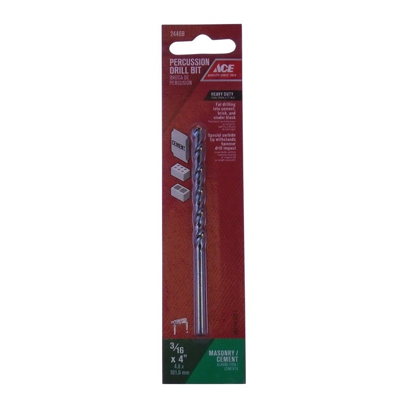 Ace Steel Straight Shank 3/16 in. Dia. x 4 in. L Percussion Drill Bit 1 pc.