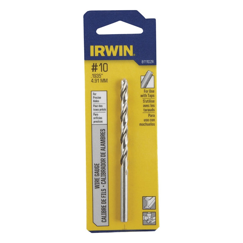 Irwin High Speed Steel Straight Shank No. 10 in. Dia. x 3-5/8 in. L Wire Gauge Bit 1 pc.
