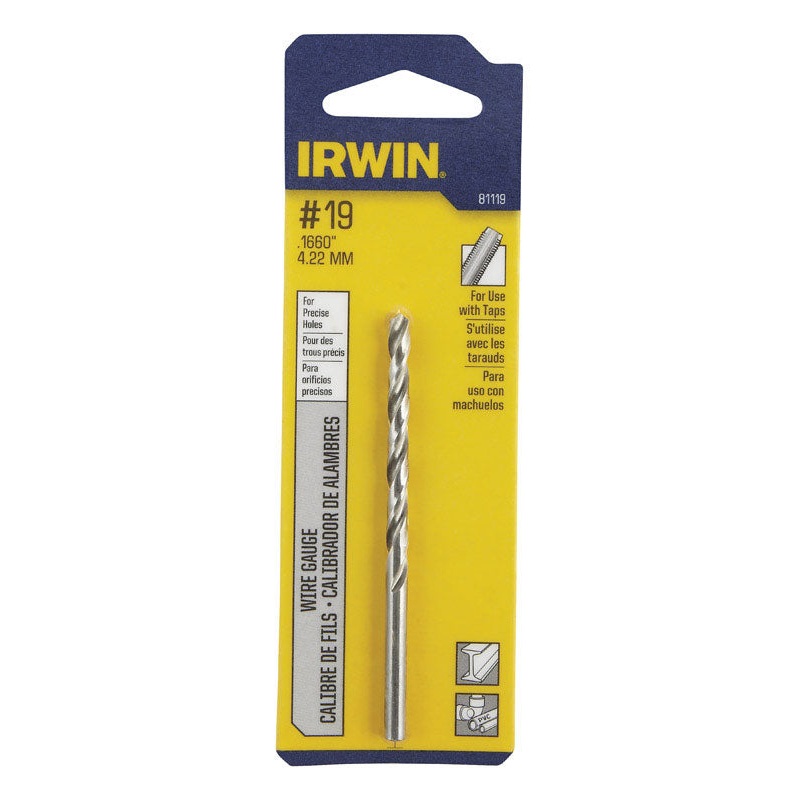 Irwin High Speed Steel Straight Shank No. 19 in. Dia. x 3-1/4 in. L Wire Gauge Bit 1 pc.