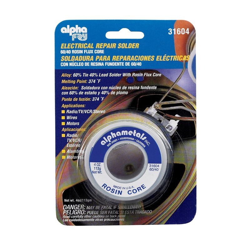 Alpha Fry Tin / Lead For Electrical Repair Solder 4 oz. 60% Tin, 40% Lead For TV, Wires, Radio,