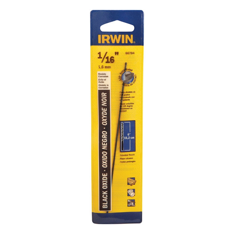 Irwin Aircraft Extension 1/16 in. Dia. x 6 in. L Black Oxide Split Point Drill Bit