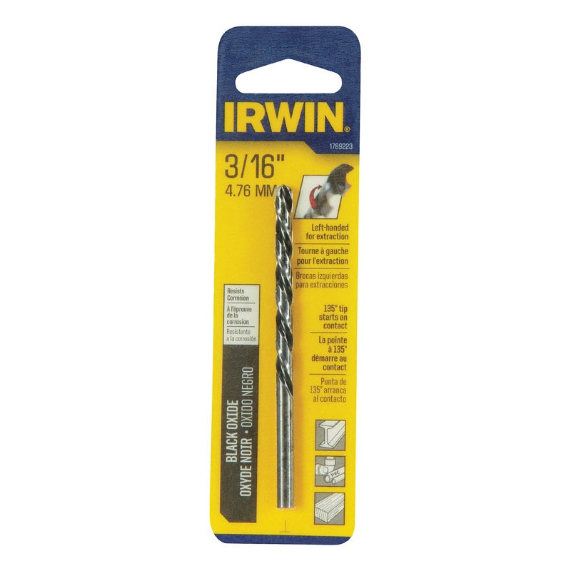 Irwin Black Oxide Round Shank 3/16 in. Dia. Left Hand Drill Bit 1 pc.