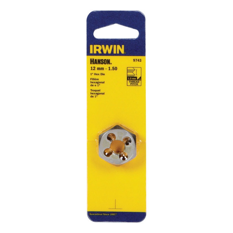Irwin Hanson High Carbon Steel 12mm-1.50 Metric Hexagon Die 1