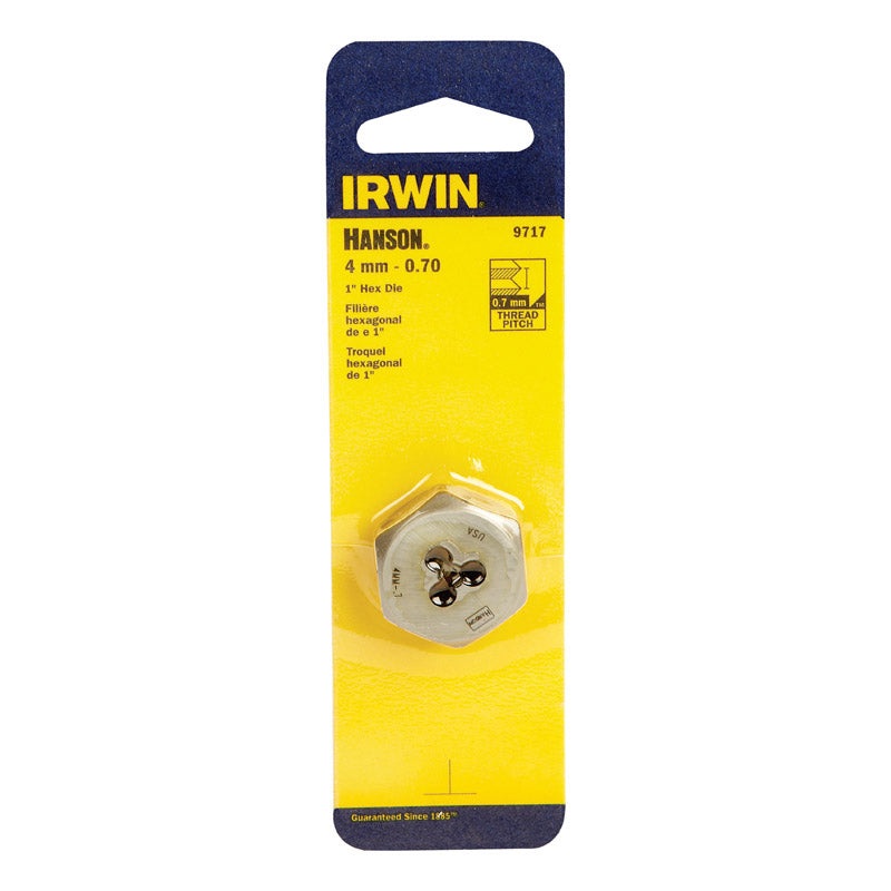 Irwin Hanson High Carbon Steel 4mm-0.70 Metric Hexagon Die 1 pc.