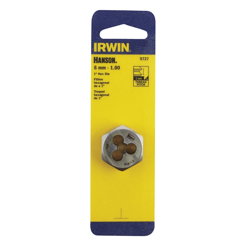 Irwin Hanson High Carbon Steel 6mm-1.00 Metric Hexagon Die 1 pc.