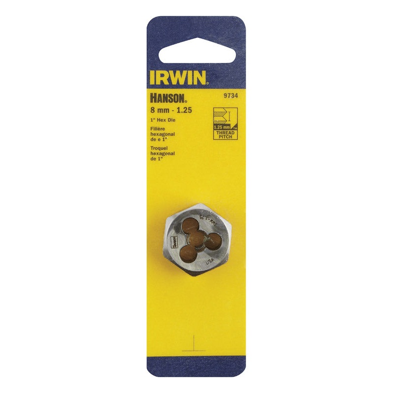 Irwin Hanson High Carbon Steel 8mm-1.25 Metric Hexagon Die 1