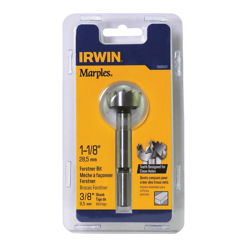 Irwin Marples Carbon Steel Reduced Shank 1 1/8 in. Dia. Forstner Drill Bit 1 pc.