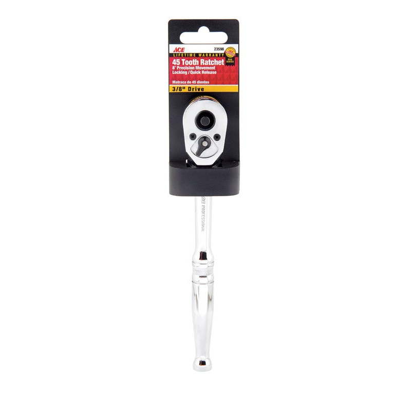 Ace Locking 3/8 in. Drive Chrome 8 in. Quick Release Ratchet