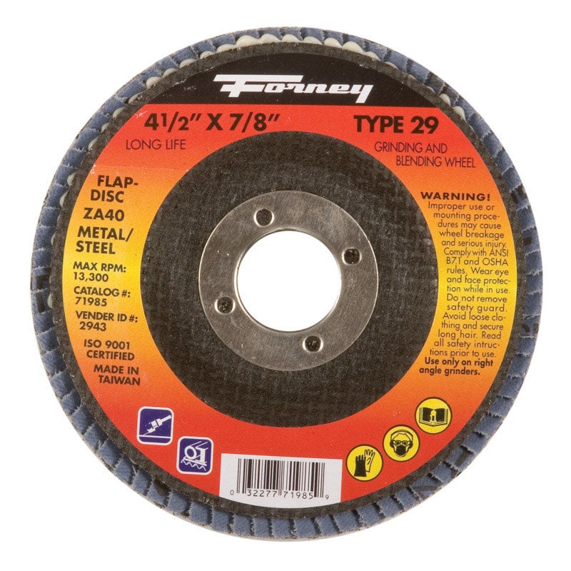 Forney 4-1/2 in. Dia. x 7/8 in. Blue Zirconia Flap Disc 40 Grit