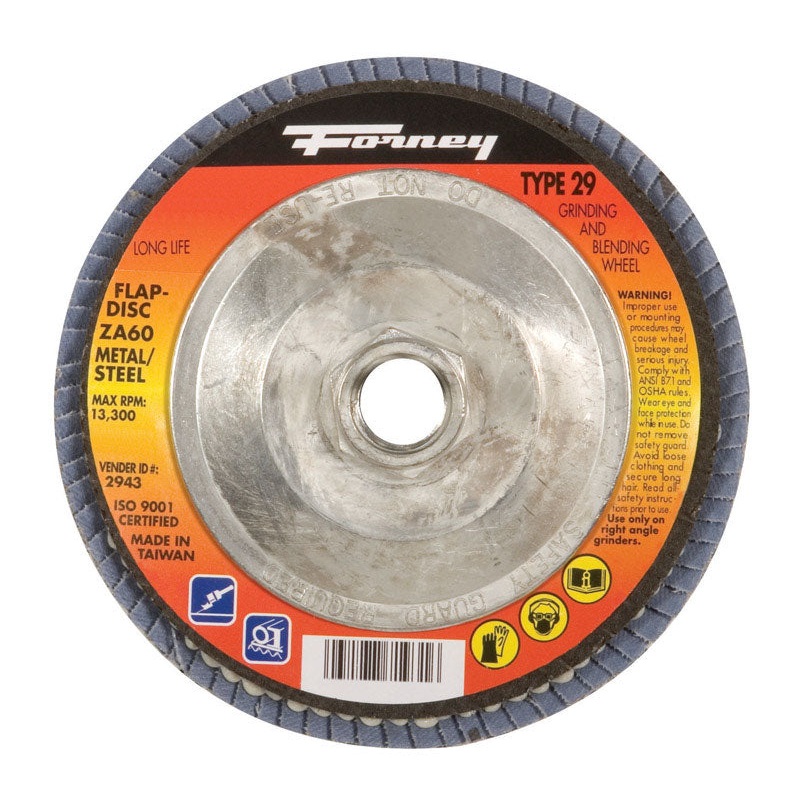 Forney 4-1/2 in. Dia. x 7/8 in. Blue Zirconia Flap Disc 60 Grit