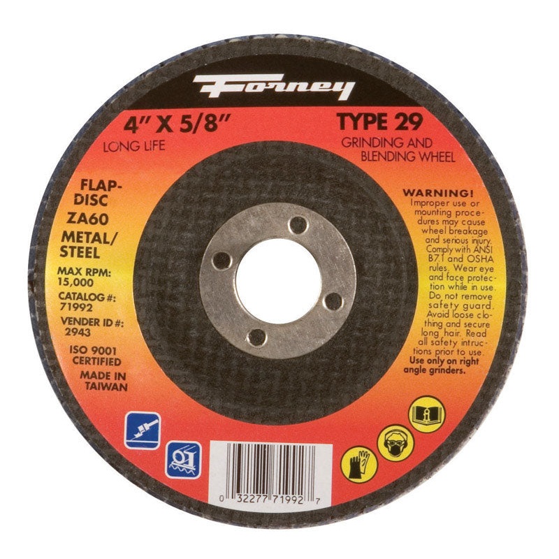 Forney 4 in. Dia. x 5/8 in. Blue Zirconia Flap Disc 60 Grit