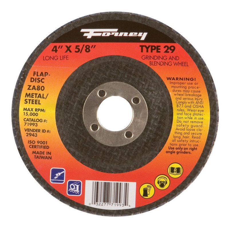 Forney 4 in. Dia. x 5/8 in. Blue Zirconia Flap Disc 80 Grit