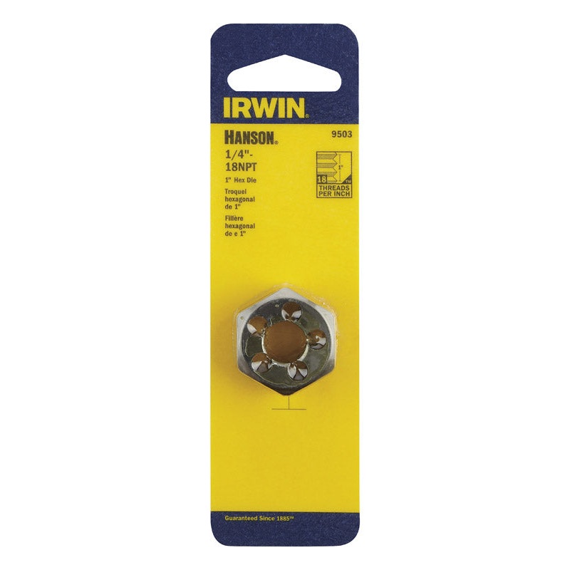 Irwin Hanson High Carbon Steel 1/4 in.-18NPT SAE Hexagon Die 1 pc.