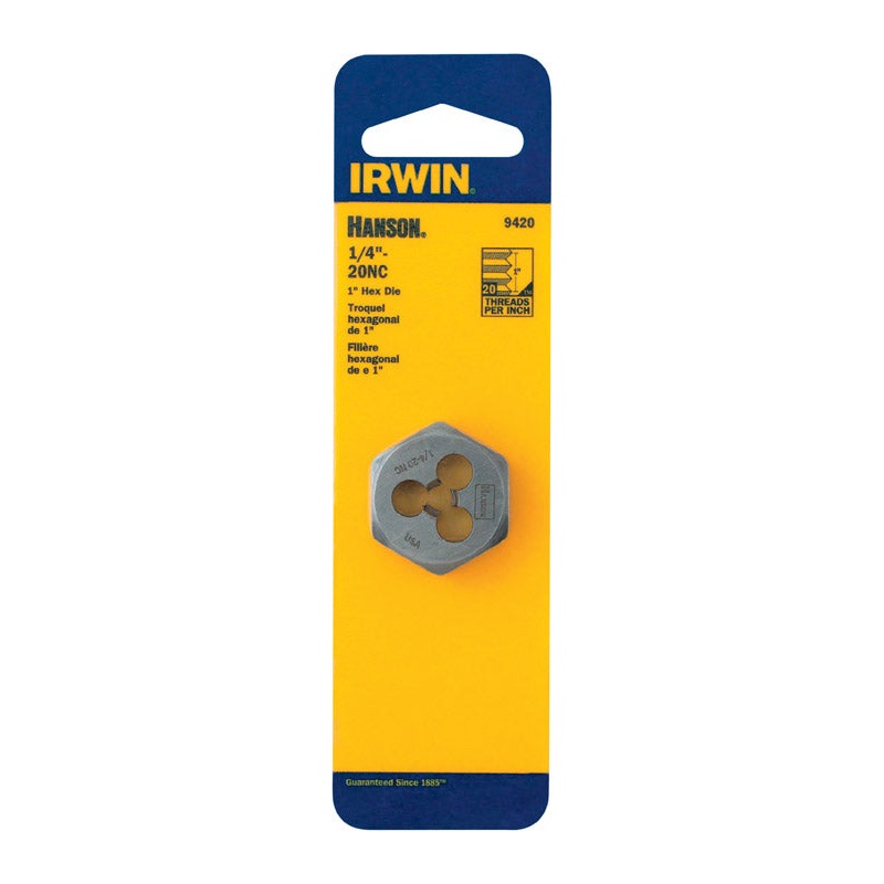 Irwin Hanson High Carbon Steel 1/4 in.-20NC SAE Hexagon Die 1 pc.