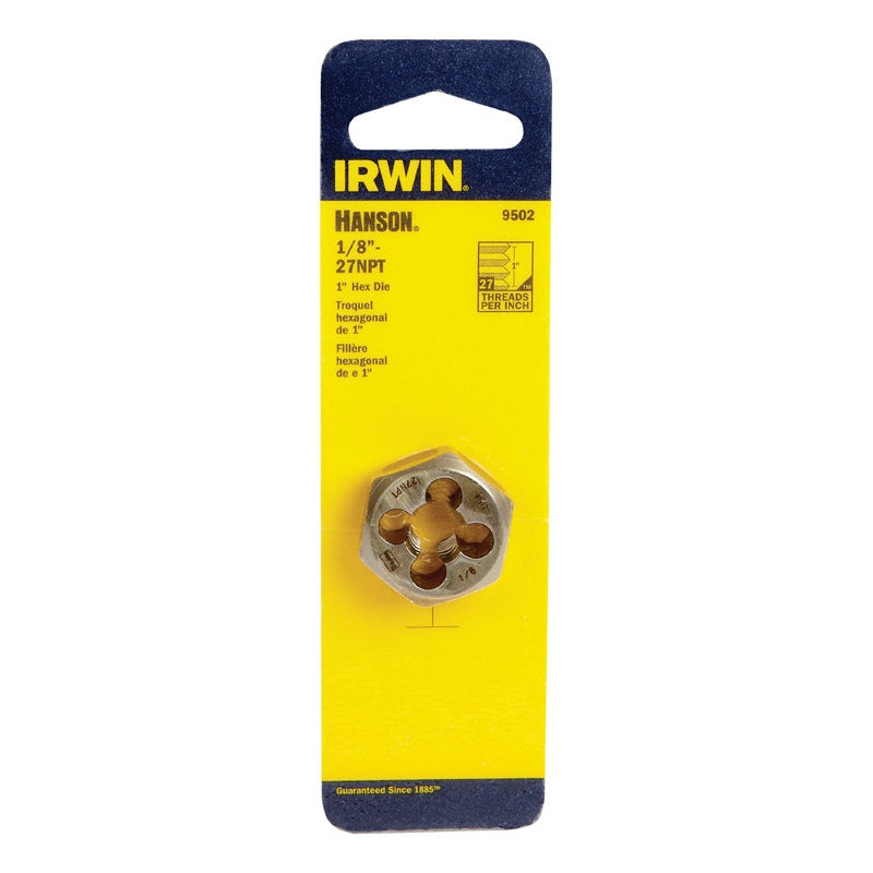 Irwin Hanson High Carbon Steel 1/8 in.-27NPT SAE Hexagon Die 1 pc.