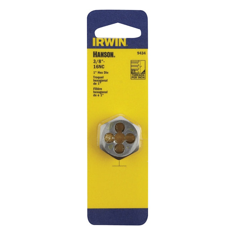 Irwin Hanson High Carbon Steel 3/8 in.-16NC SAE Hexagon Die 1 pc.