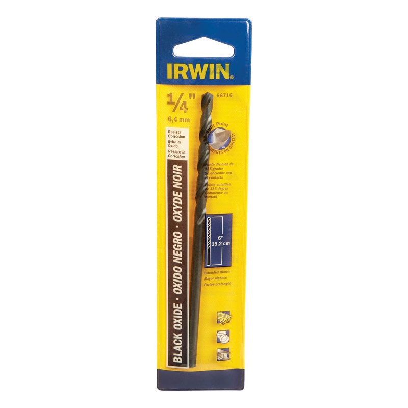Irwin Aircraft Extension 1/4 in. Dia. x 6 in. L Black Oxide Split Point Drill Bit